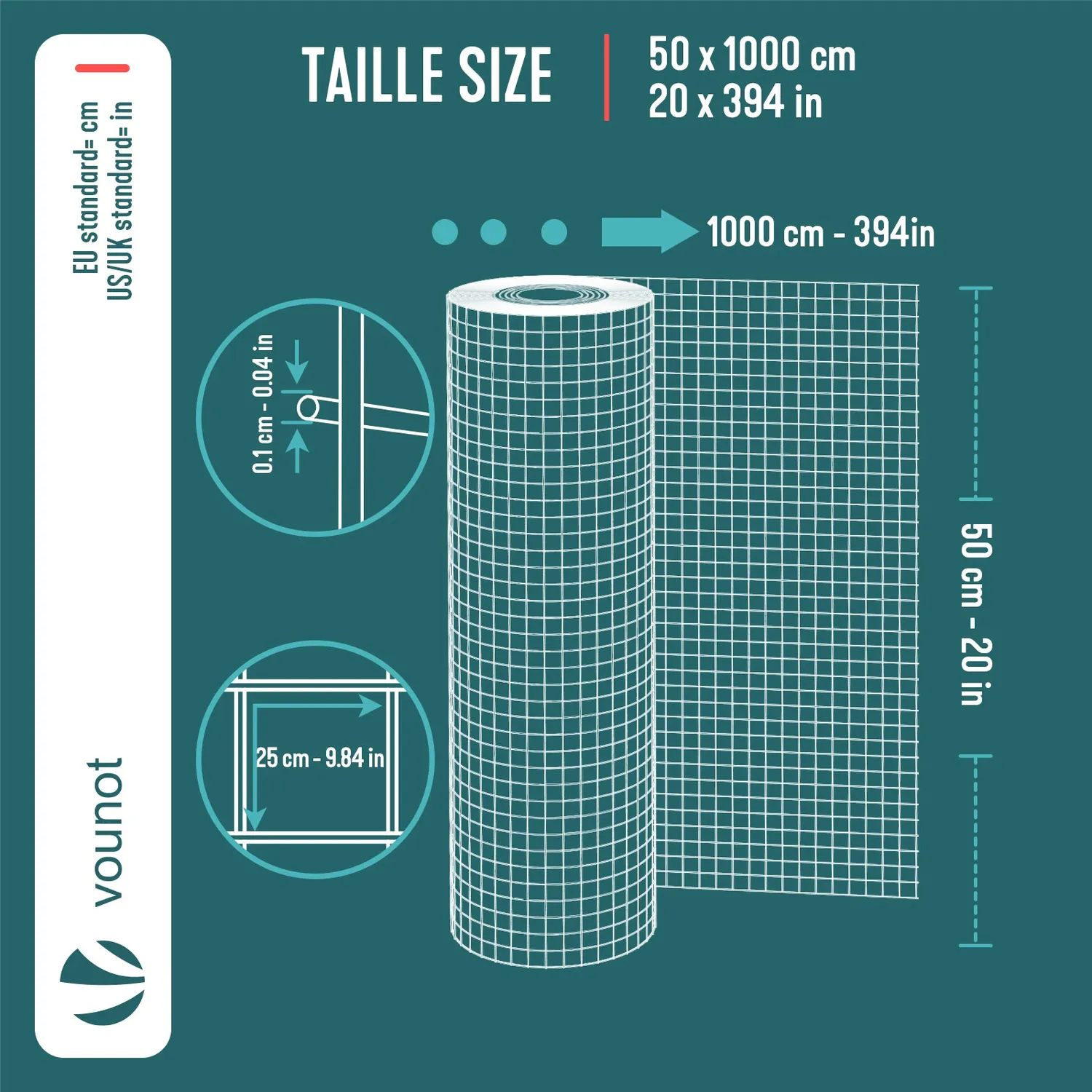 Vounot rete elettrosaldata zincata 0,5x10 m maglia 25 mm