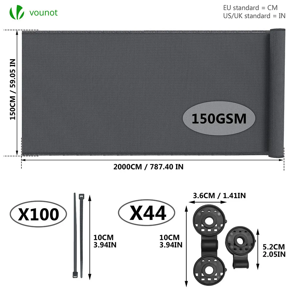 Vounot Rete Frangivista 1,5x20m Antracite 150g/m² Occultante