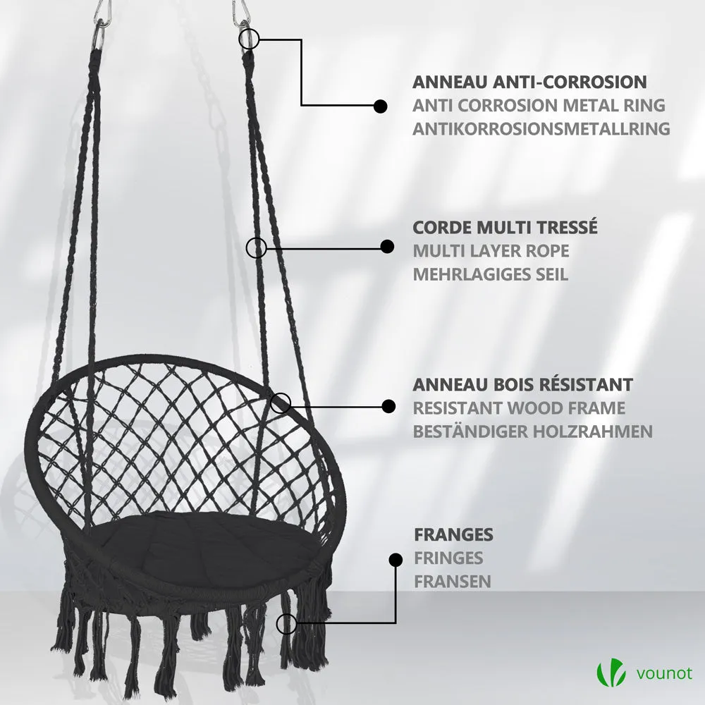 Vounot poltrona sospesa nero con cuscino tondo 120 kg