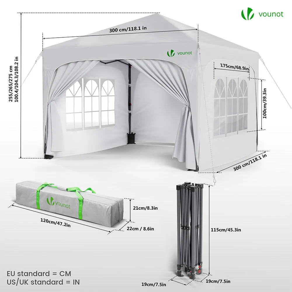 Vounot Gazebo Pieghevole 3x3m Bianco con Pareti e Finestre