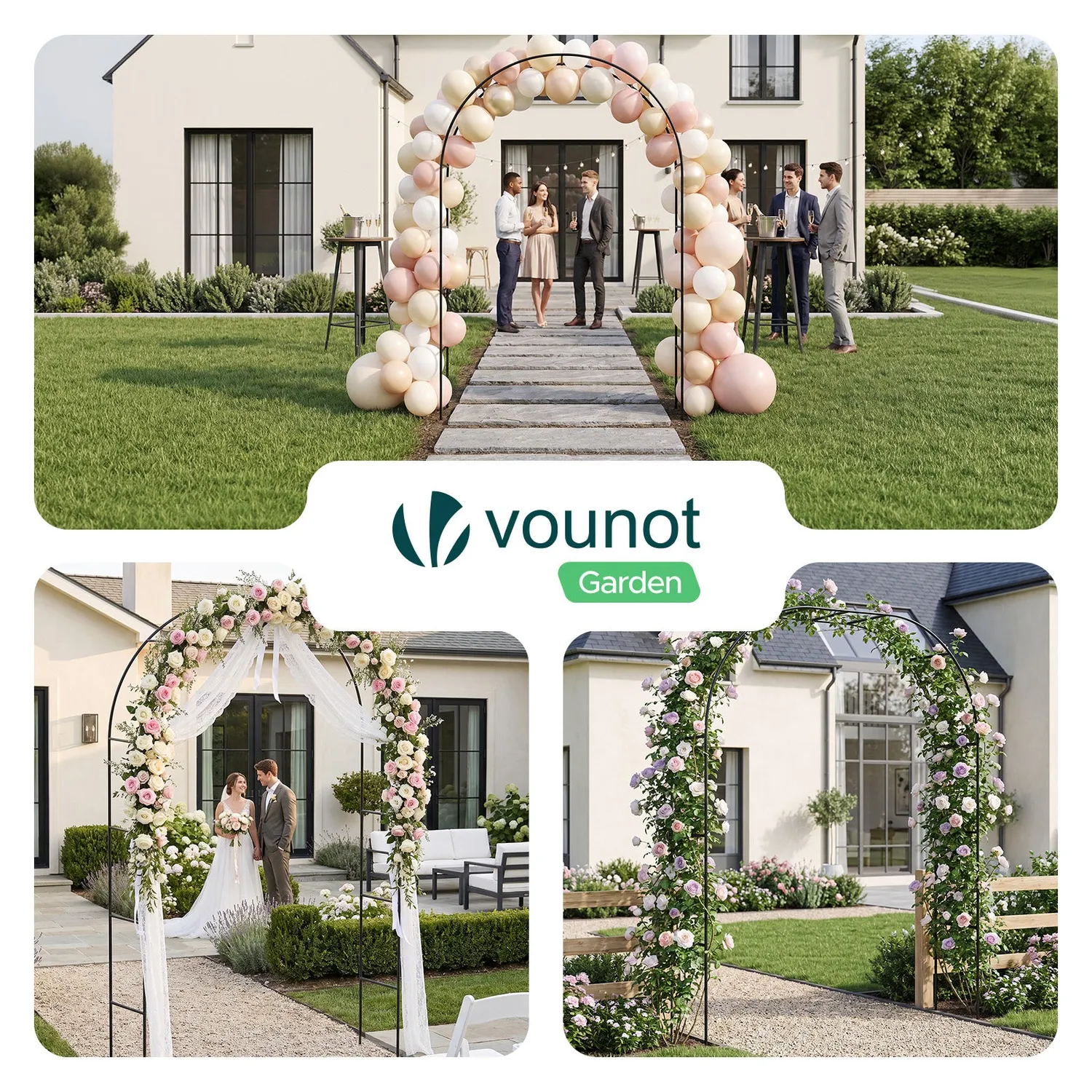 VOUNOT Arco Giardino 140x37x240 cm Nero Metallo