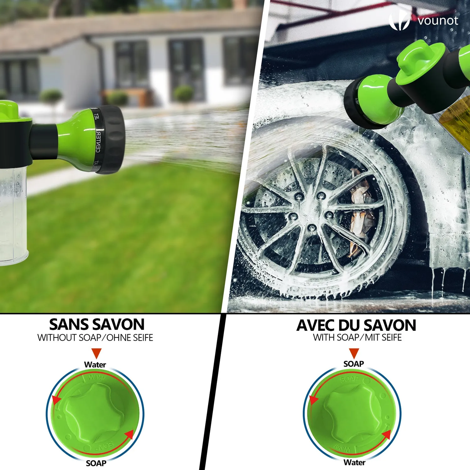 VOUNOT Tubo Irrigazione Estensibile Verde 15m 8 getti