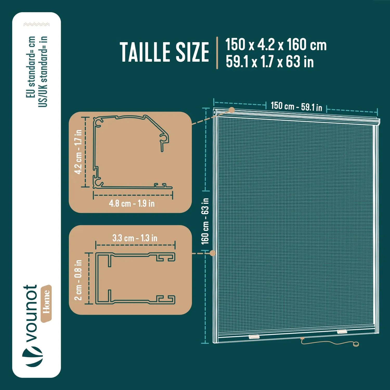 Vounot zanzariera avvolgibile 150x160 cm bianca alluminio