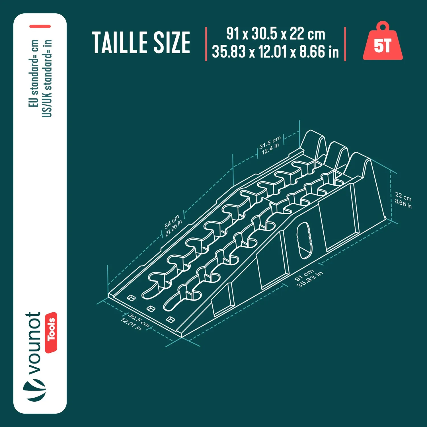 VOUNOT Rampe Livellamento Auto 5T 91x30,5x22 cm in PP Nero 2pz