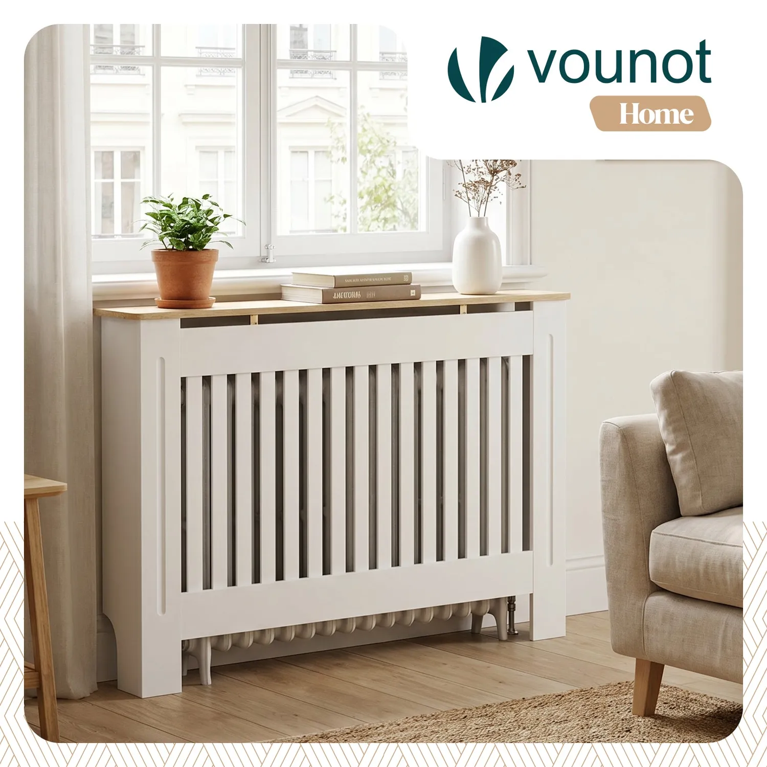 VOUNOT Copricalorifero Bianco Rovere 111x19x82 cm Mensola