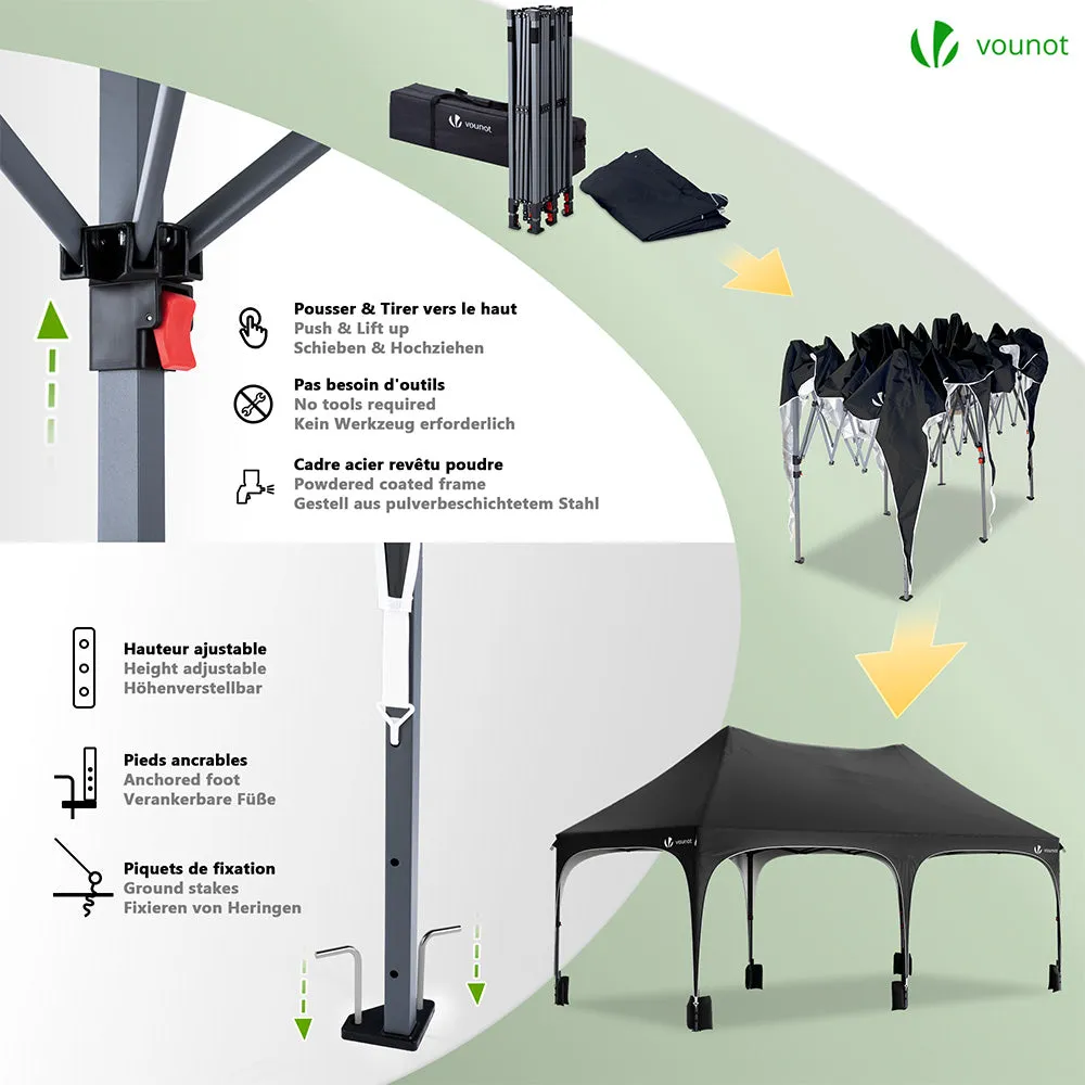 VOUNOT Gazebo giardino pieghevole 3x6m nero 6 pareti