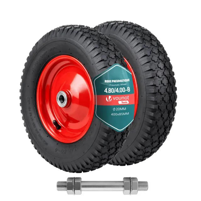 VOUNOT ruota pneumatica carriola rossa 400x85mm 2pz 20mm