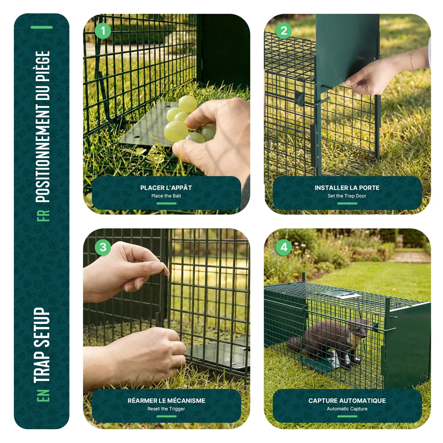 VOUNOT trappola animali vivi 100x29x40 cm verde metallo