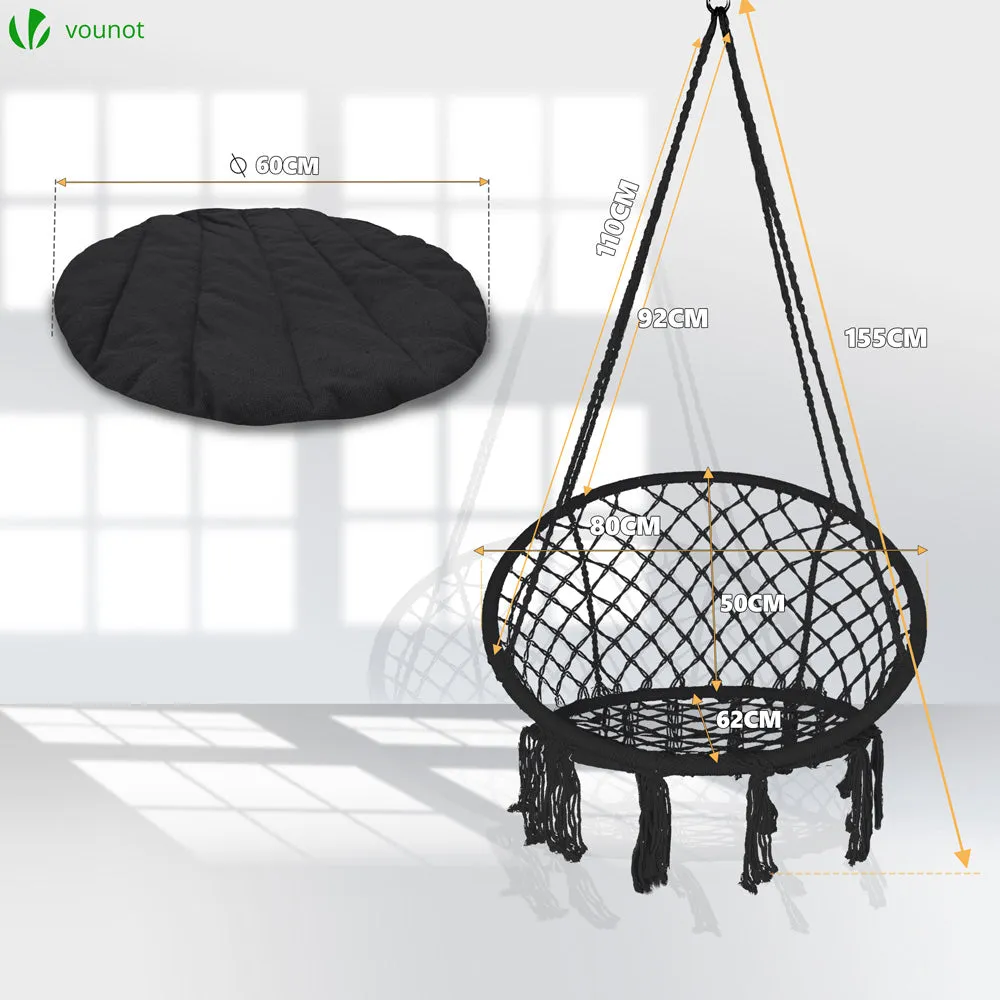 Vounot poltrona sospesa nero con cuscino tondo 120 kg