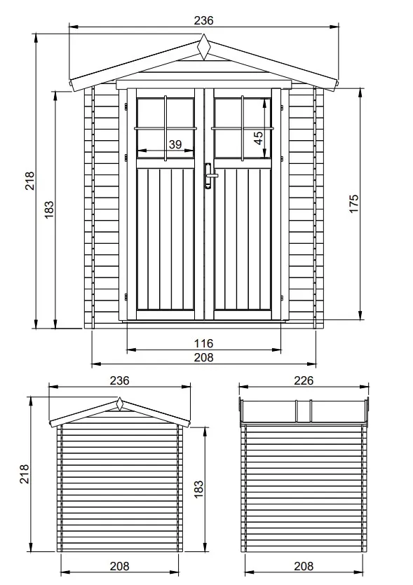 Timbela M369F casetta da giardino 220x220 porta con serratura