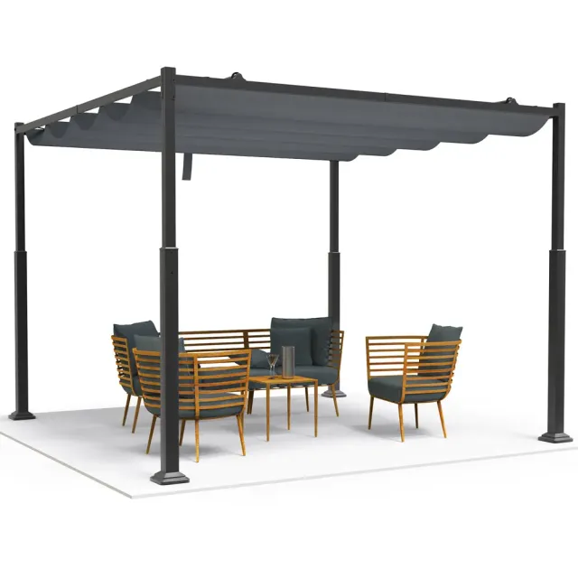 VOUNOT Pergola Retrattile 3x3m Acciaio e Poliestere Grigia