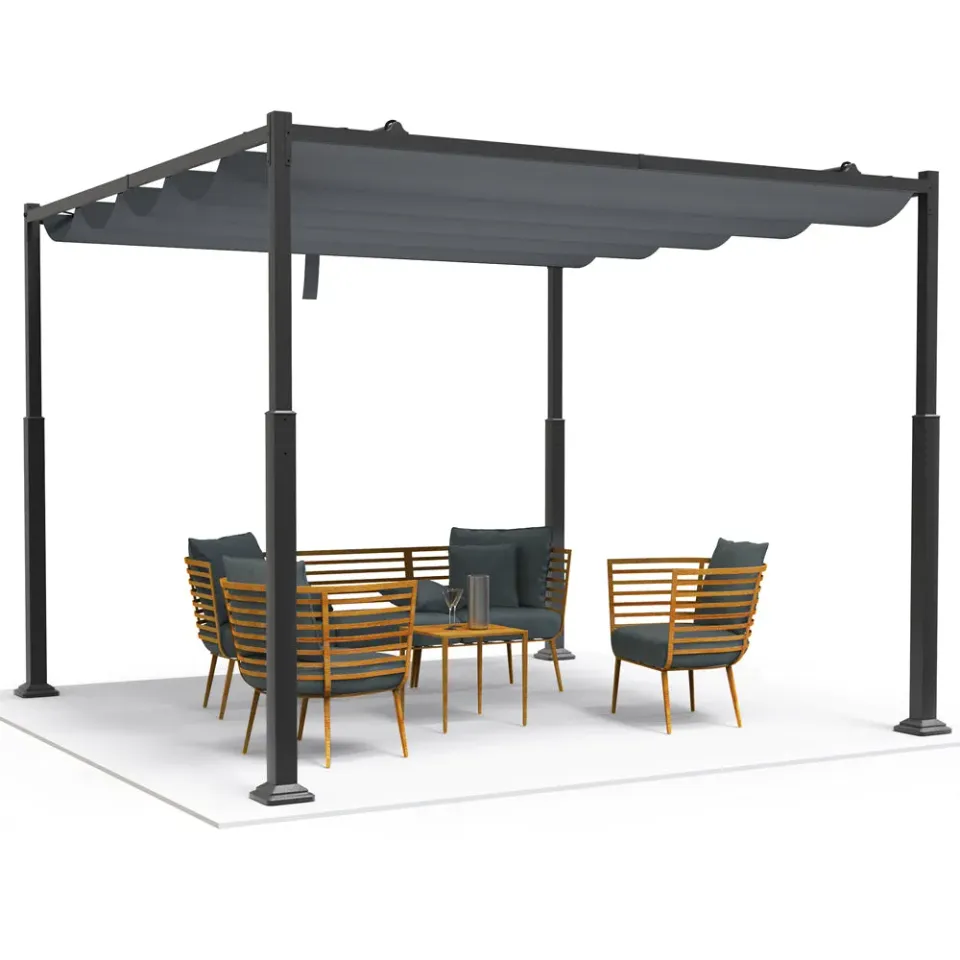 VOUNOT Pergola Retrattile 3x3m Acciaio e Poliestere Grigia