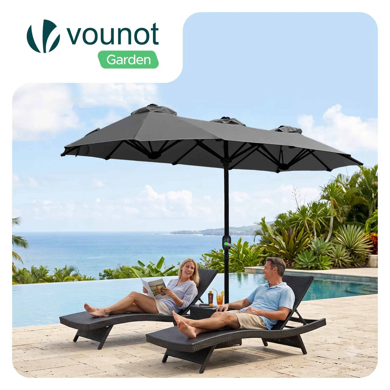 VOUNOT Ombrellone Doppio 150x300 cm Grigio giardino