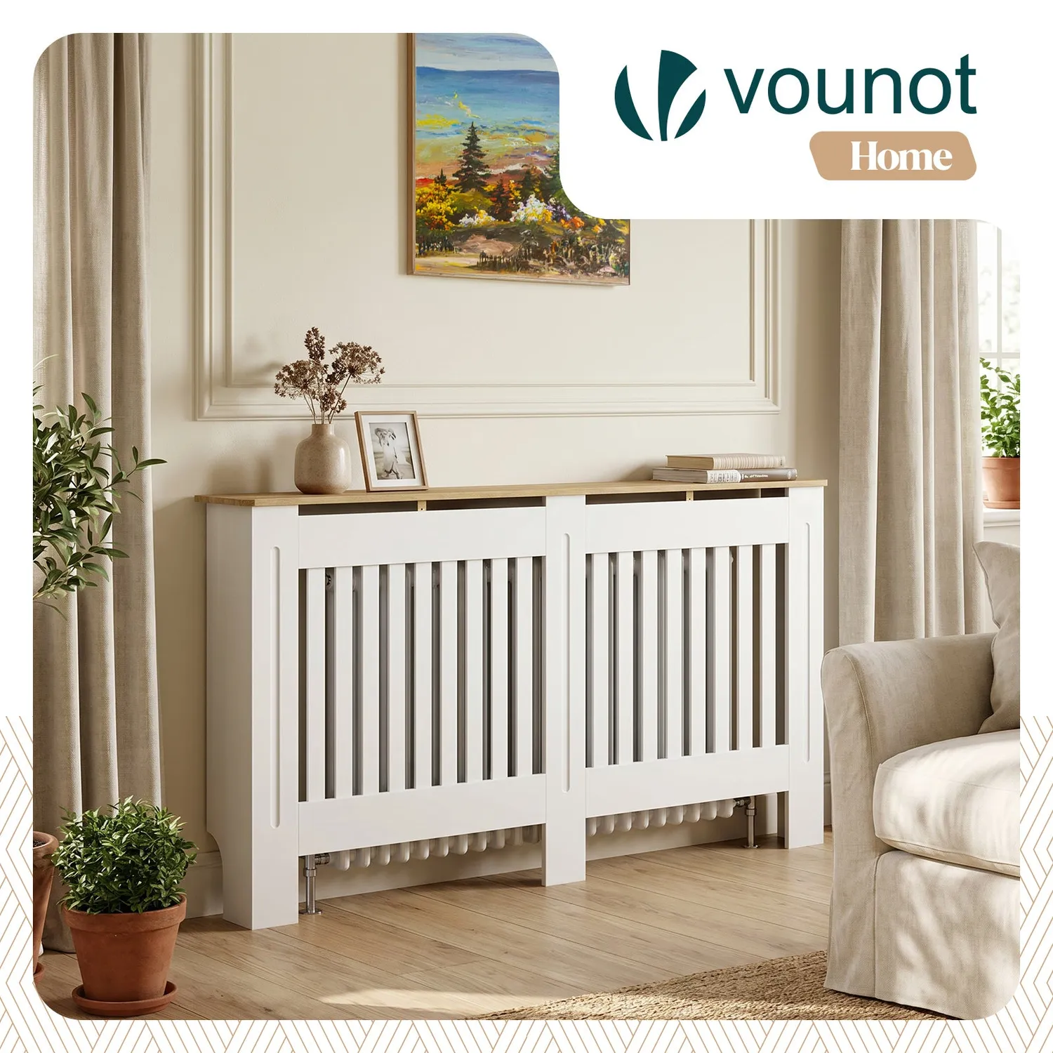 Vounot Copricalorifero MDF 152x19x82 Bianco Rovere Mensola