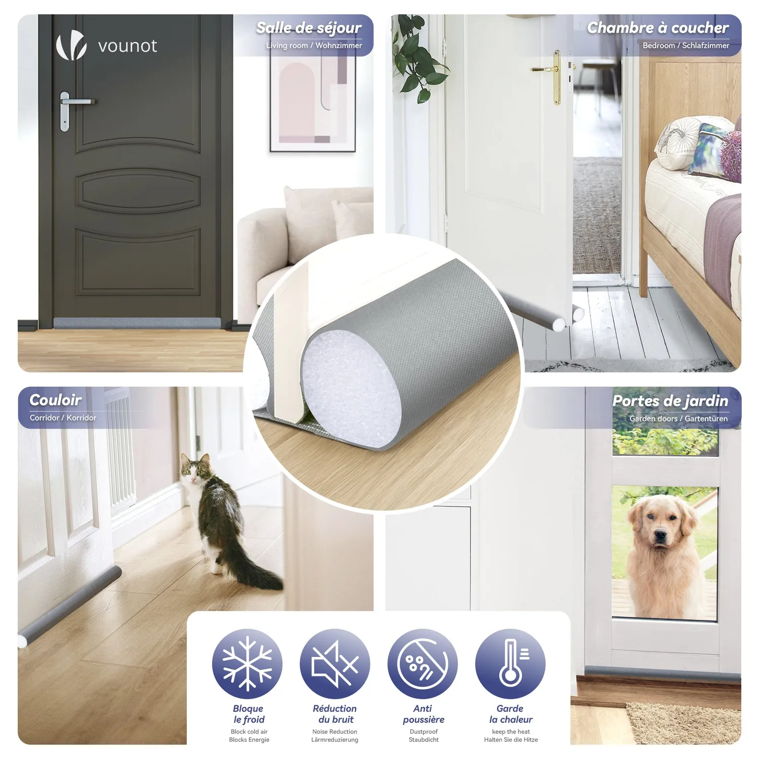 VOUNOT paraspifferi porta isolante 96cm grigio 4 pezzi