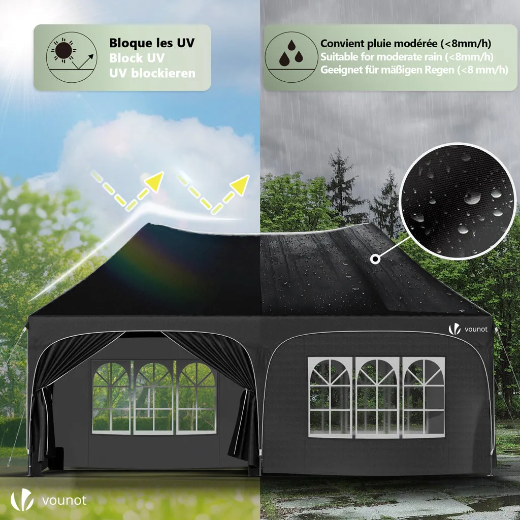 VOUNOT Gazebo giardino pieghevole 3x6m nero 6 pareti