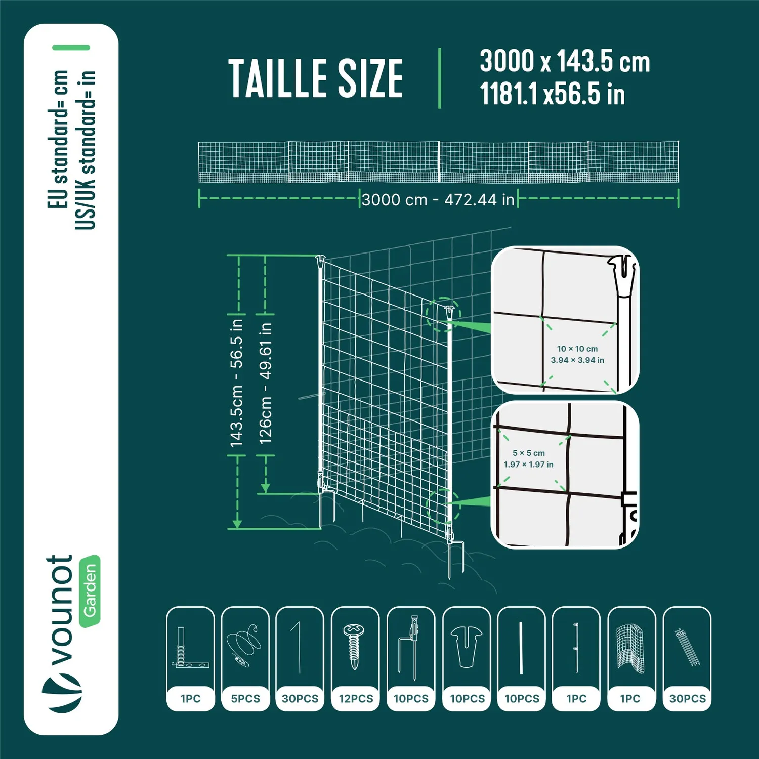 VOUNOT rete per polli verde 30 m con picchetti