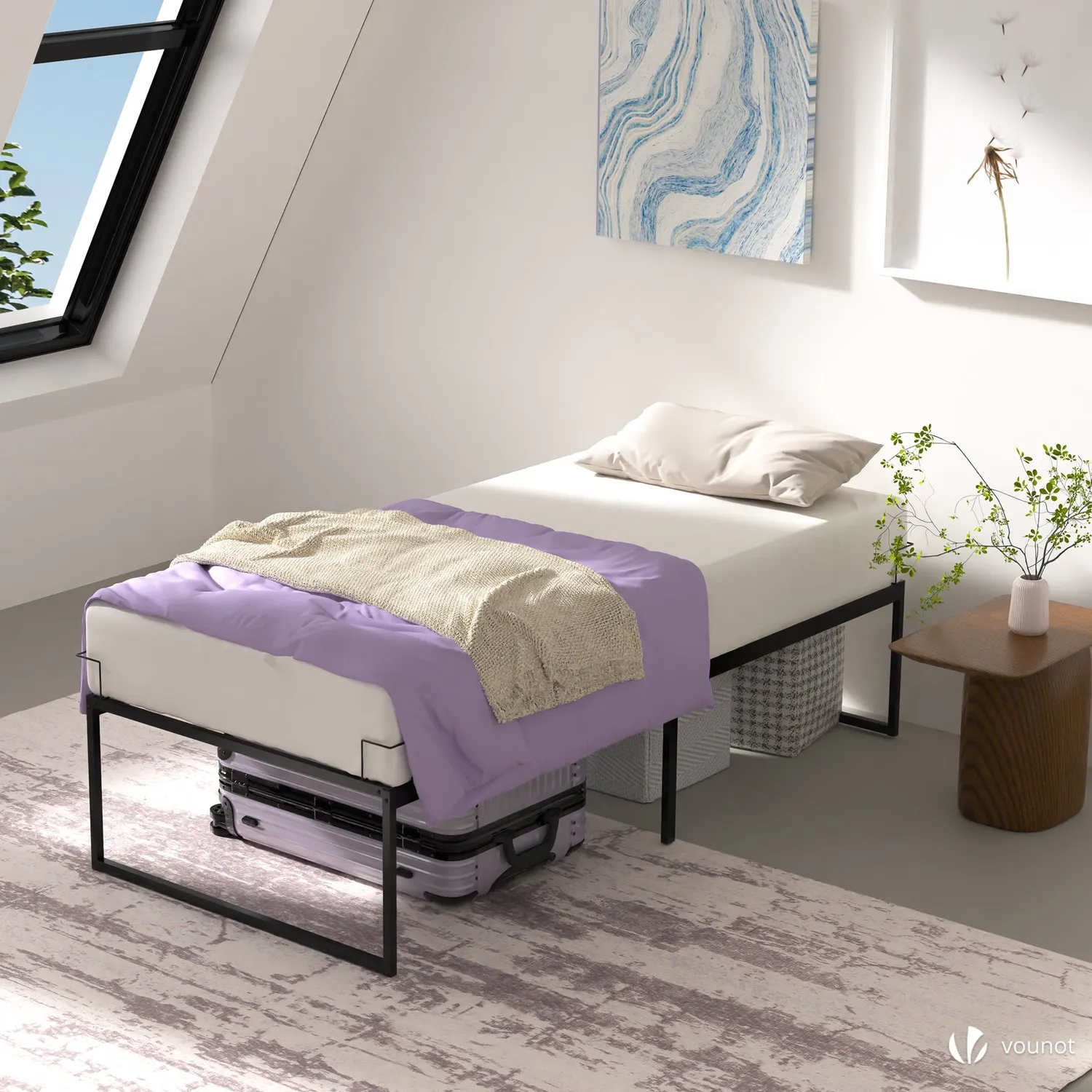 Vounot rete letto singola 90x190 cm nera 180 kg