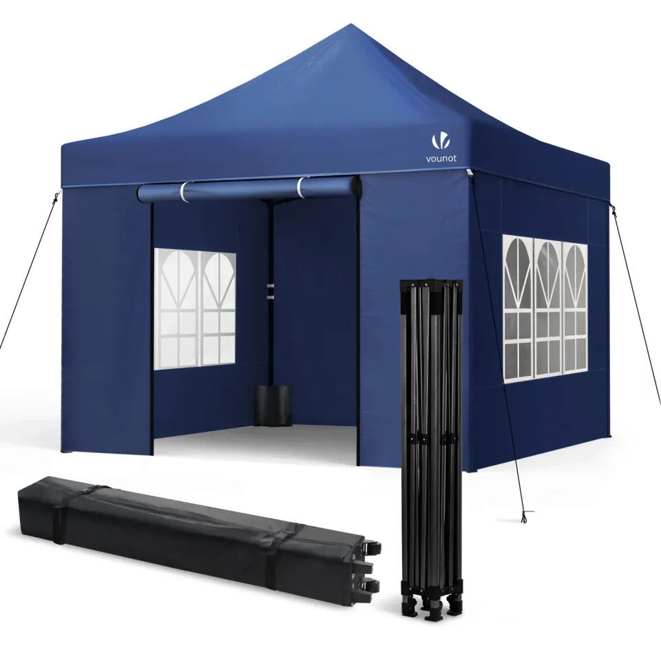 VOUNOT Gazebo pieghevole 3x3m blu con 4 pareti e finestre
