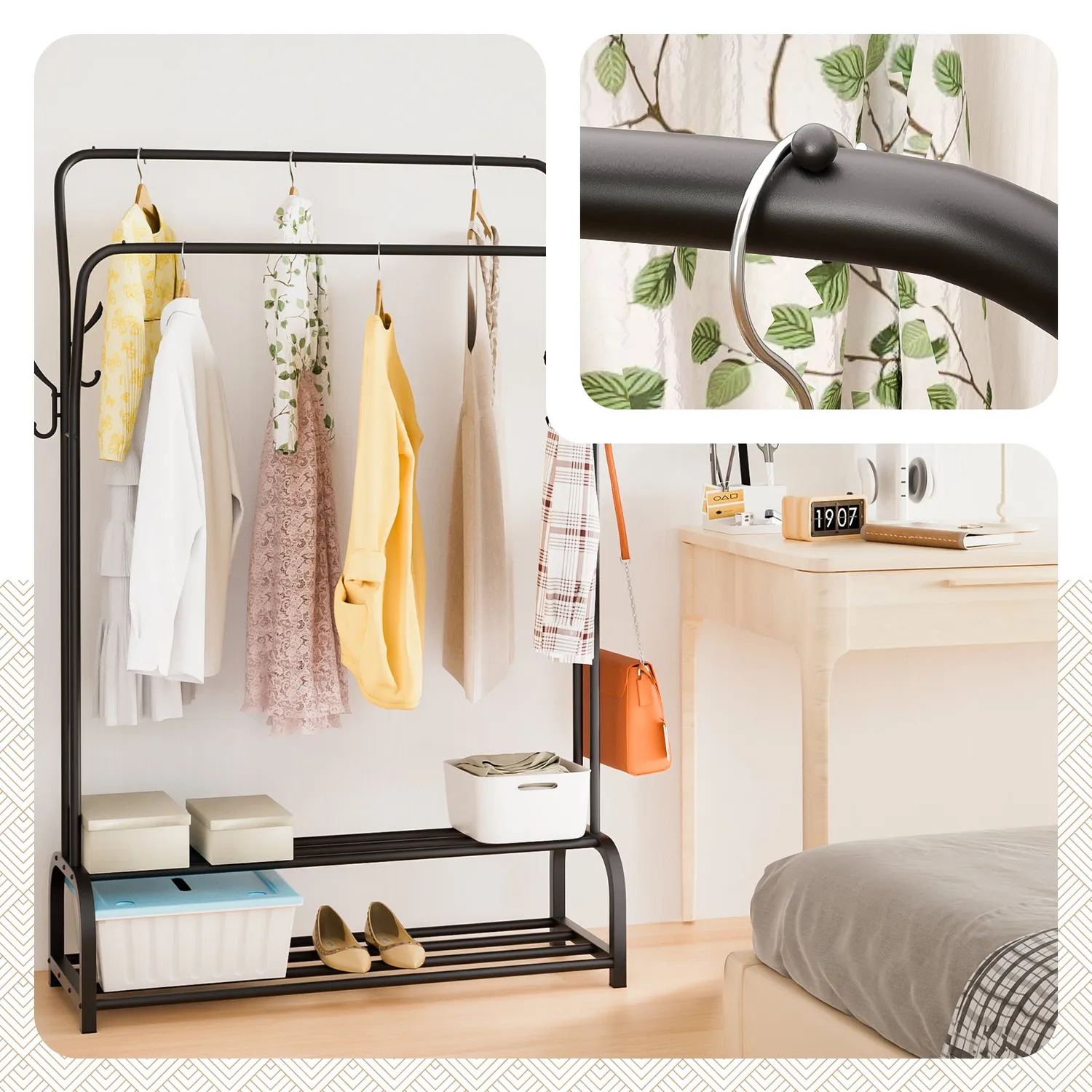 Vounot stender appendiabiti doppio 108x35x145 cm nero 35 kg