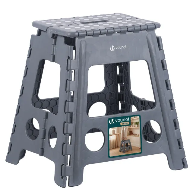 VOUNOT Sgabello Pieghevole Antiscivolo 39x32x40cm Grigio Plastica