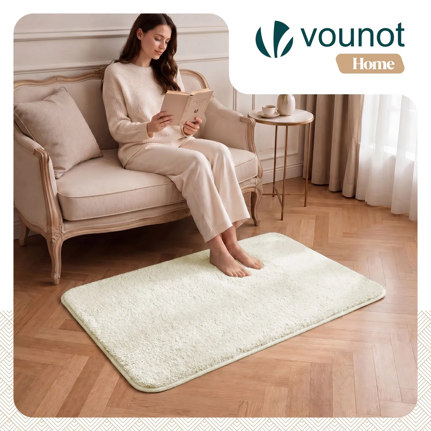 VOUNOT Tappeto Salotto Pelo Corto 80x150cm Crema Antiscivolo