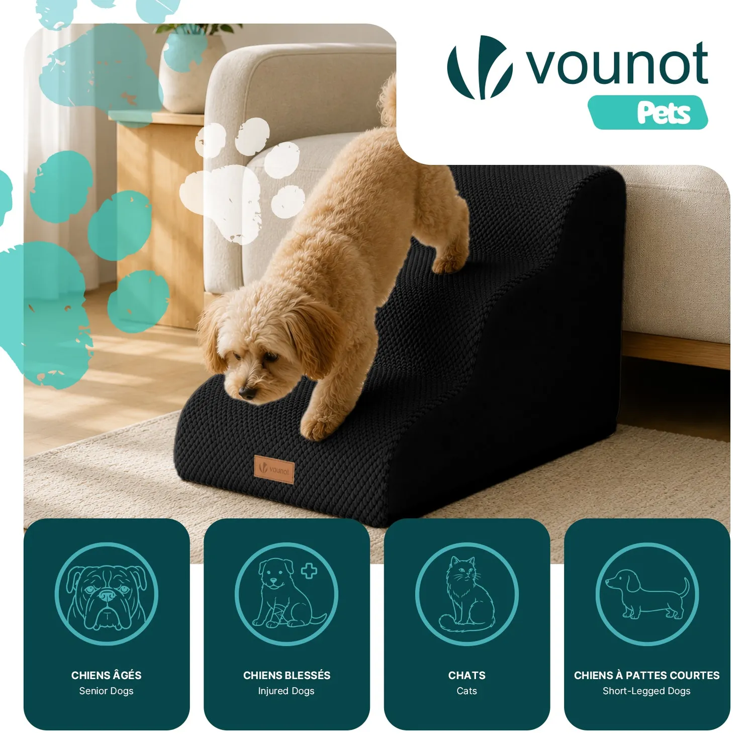 Vounot scaletta cani e gatti in schiuma 57x40x40 nera lavabile