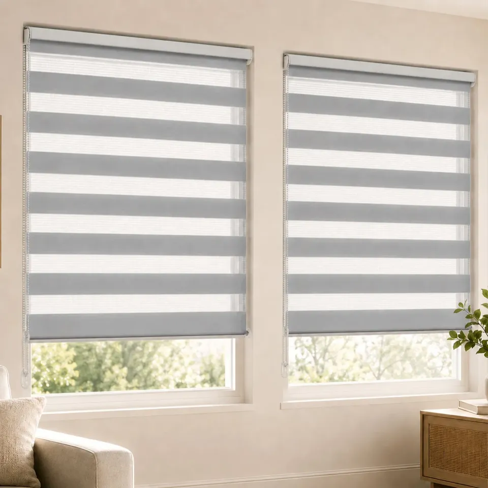 VOUNOT Tenda a rullo giorno notte 90x150cm grigia 2 pezzi zebra