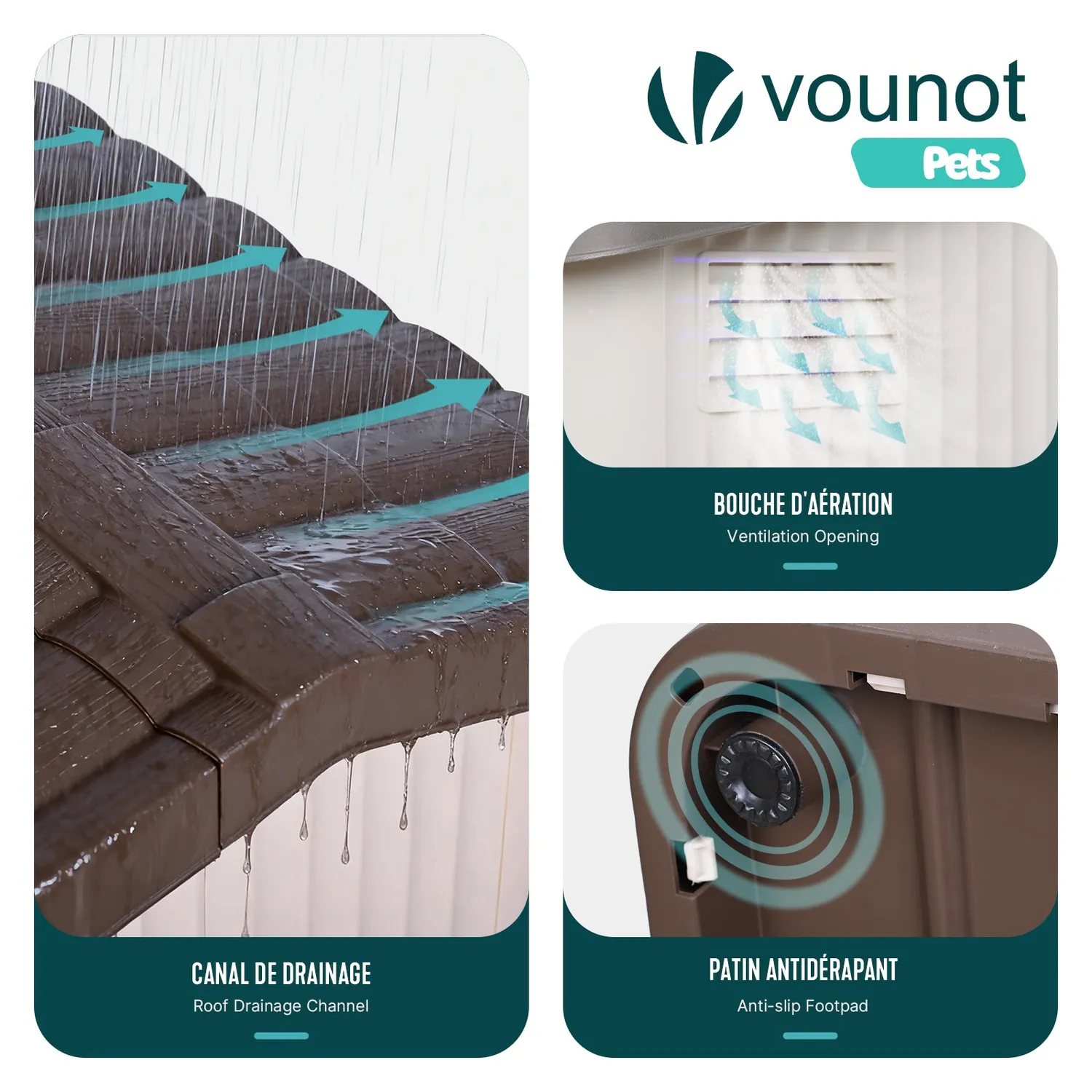 VOUNOT Cuccia plastica beige 60x51x41 cm cani gatti interno esterno