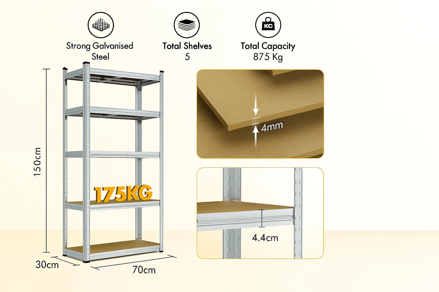 Yardmaster 5-Tier scaffale metallo 5 ripiani 175 kg