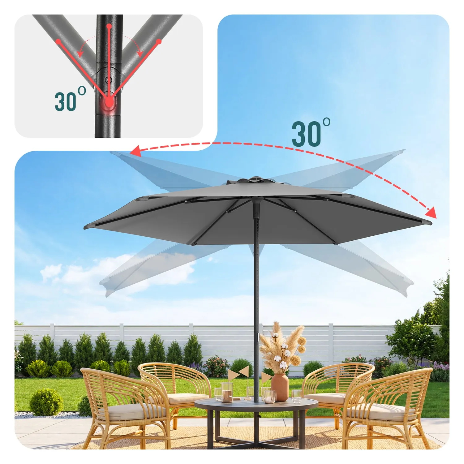 VOUNOT Ombrellone Giardino Inclinabile 270cm Grigio con Sacca