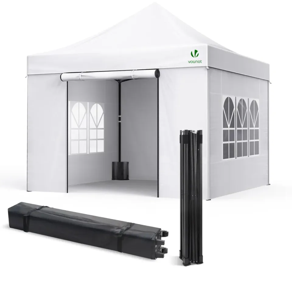Vounot gazebo pieghevole 3x3 m bianco con 4 pareti