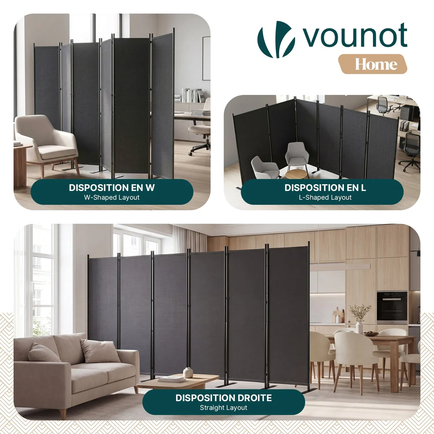 VOUNOT Paravento 6 Pannelli Divisorio 340 cm Antracite Pieghevole