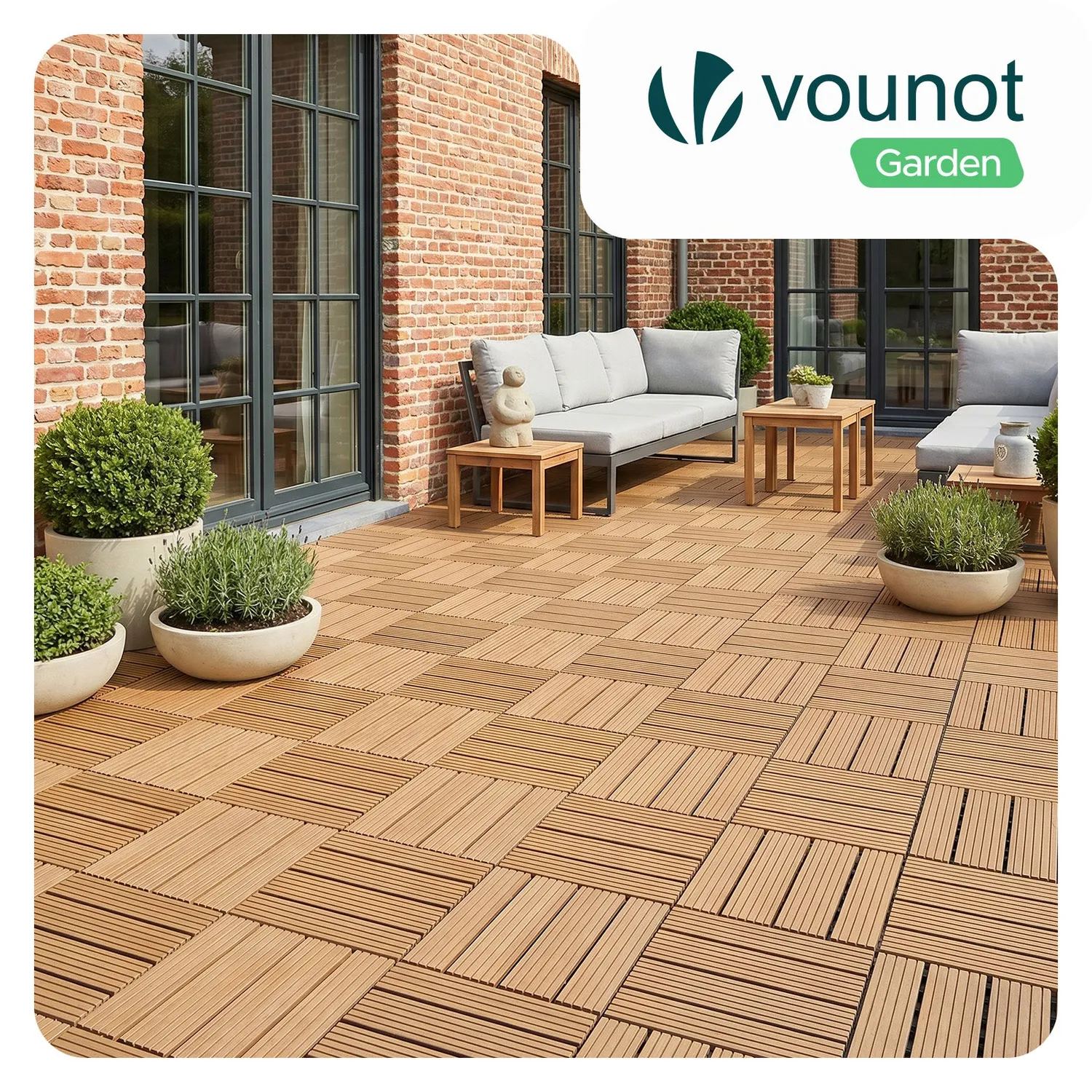 VOUNOT Mattonelle Esterno WPC 30x30cm 16 Pezzi Effetto Legno