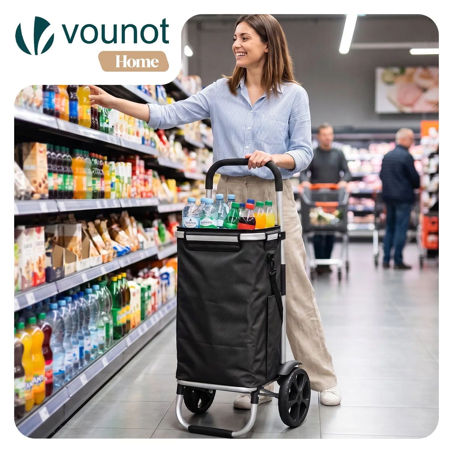 VOUNOT Carrello Spesa Pieghevole Nero 58L con Borsa Termica