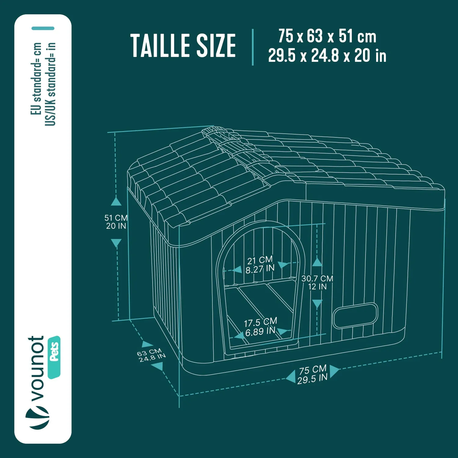 VOUNOT Casetta per Cane Gatto Plastica 75x63x51cm Verde