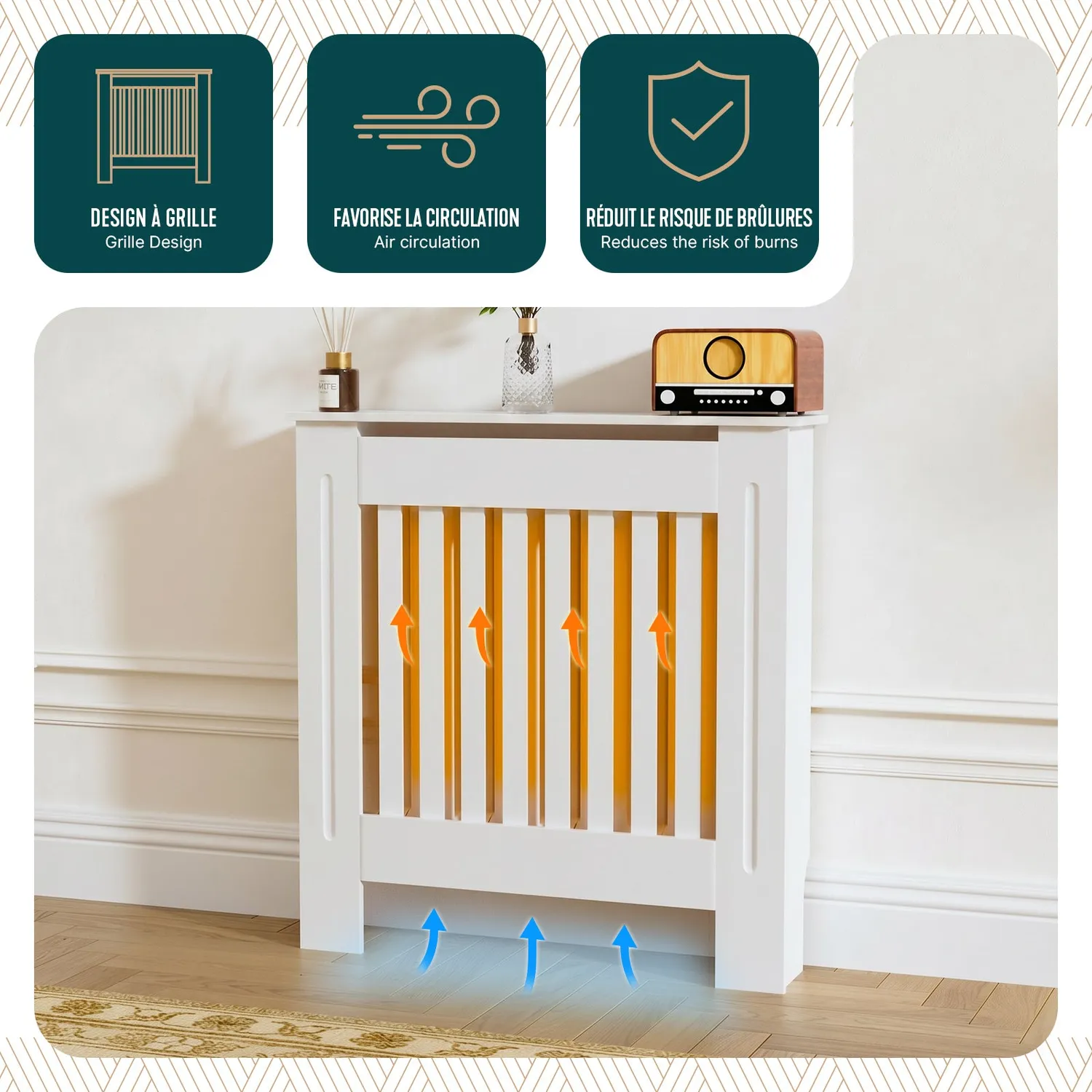 VOUNOT Copritermosifone MDF Bianco 78x19x82 cm a Doghe