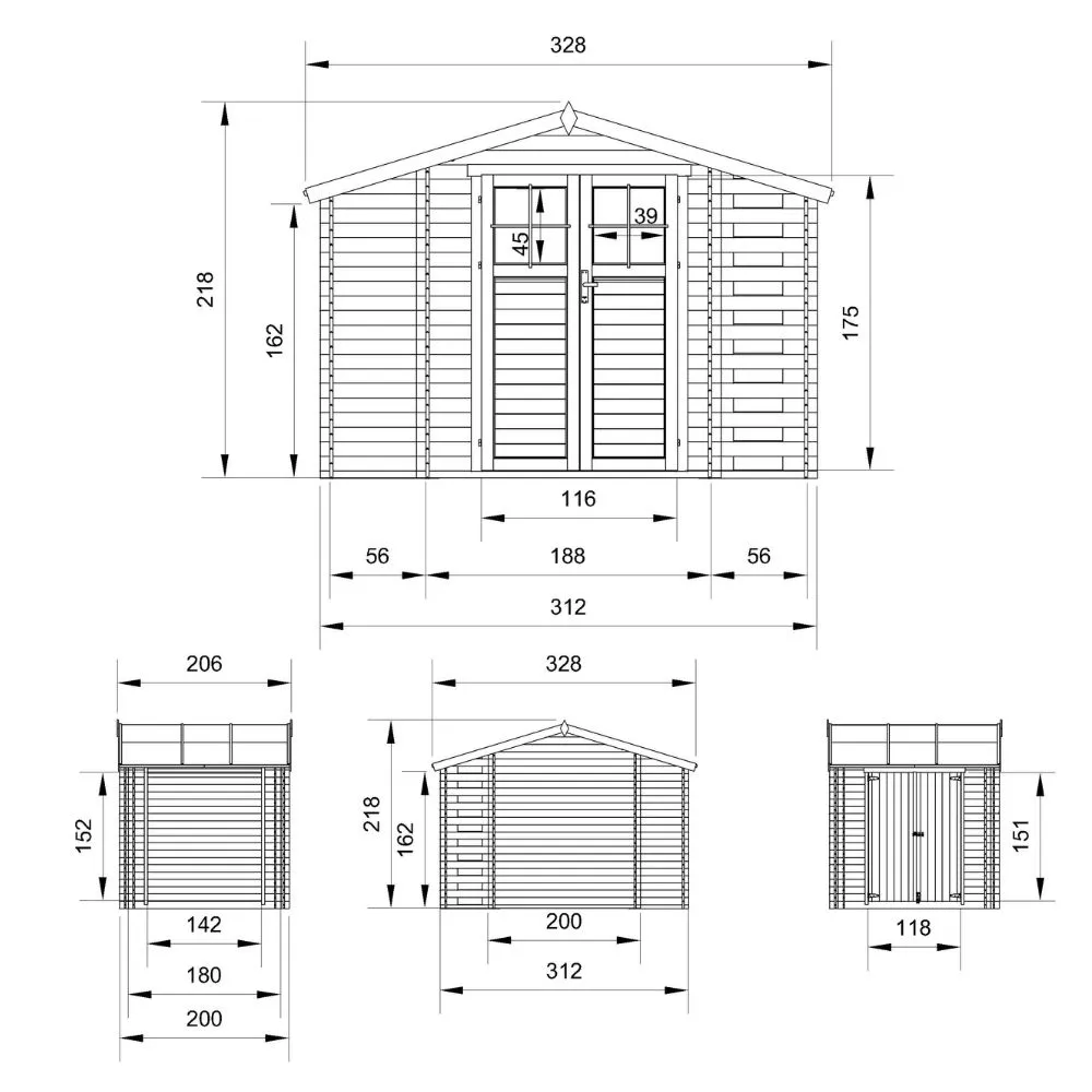 Timbela M389F casetta legno 312x200 cm 6 m² porte F