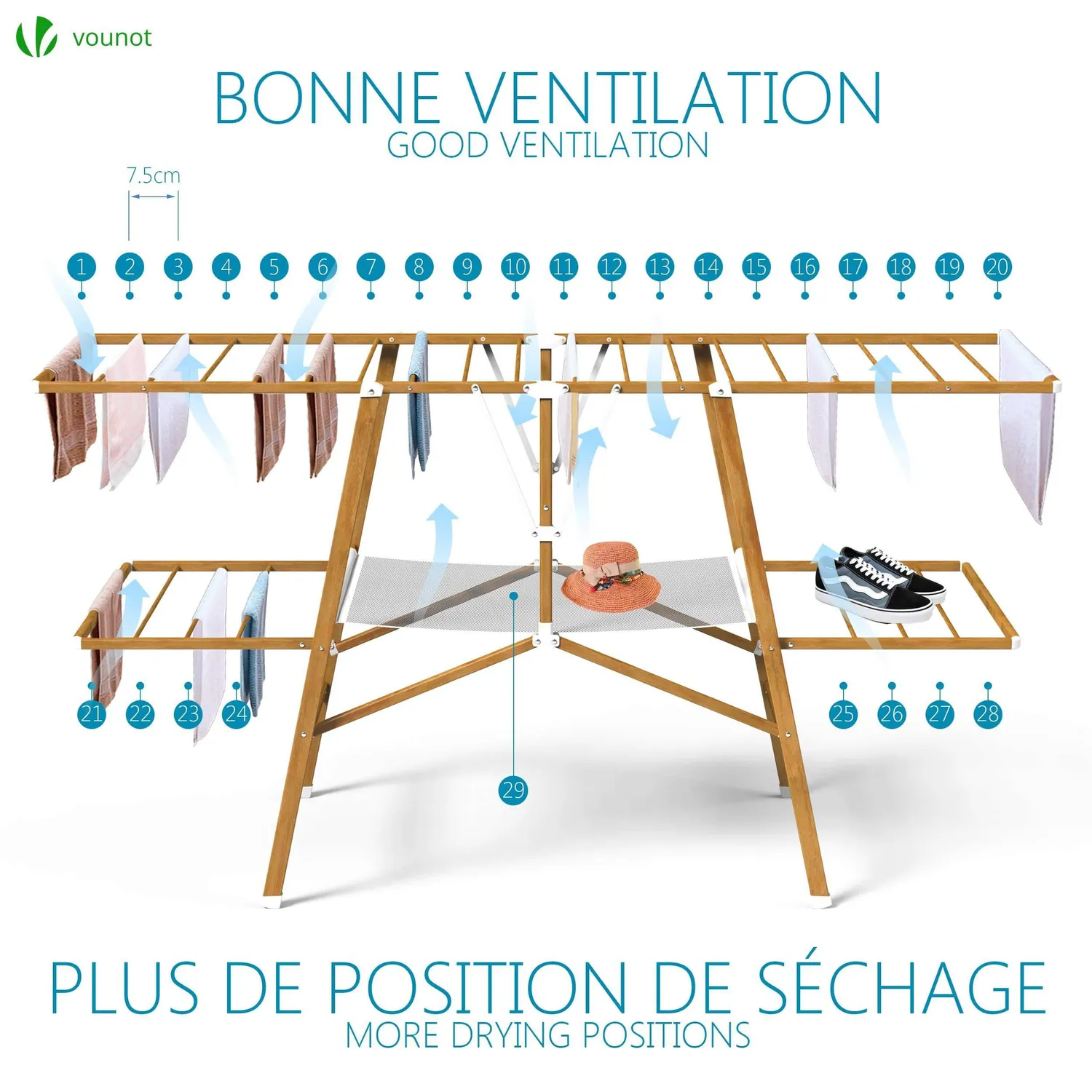 VOUNOT Stendibiancheria Pieghevole Effetto Legno 20m