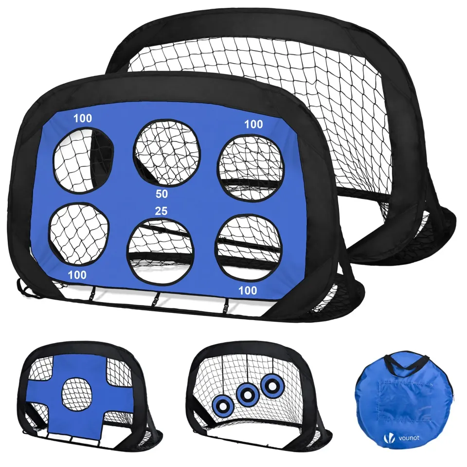 VOUNOT Porte Calcio Pop Up 120x80 cm Nero Set 2 Pezzi