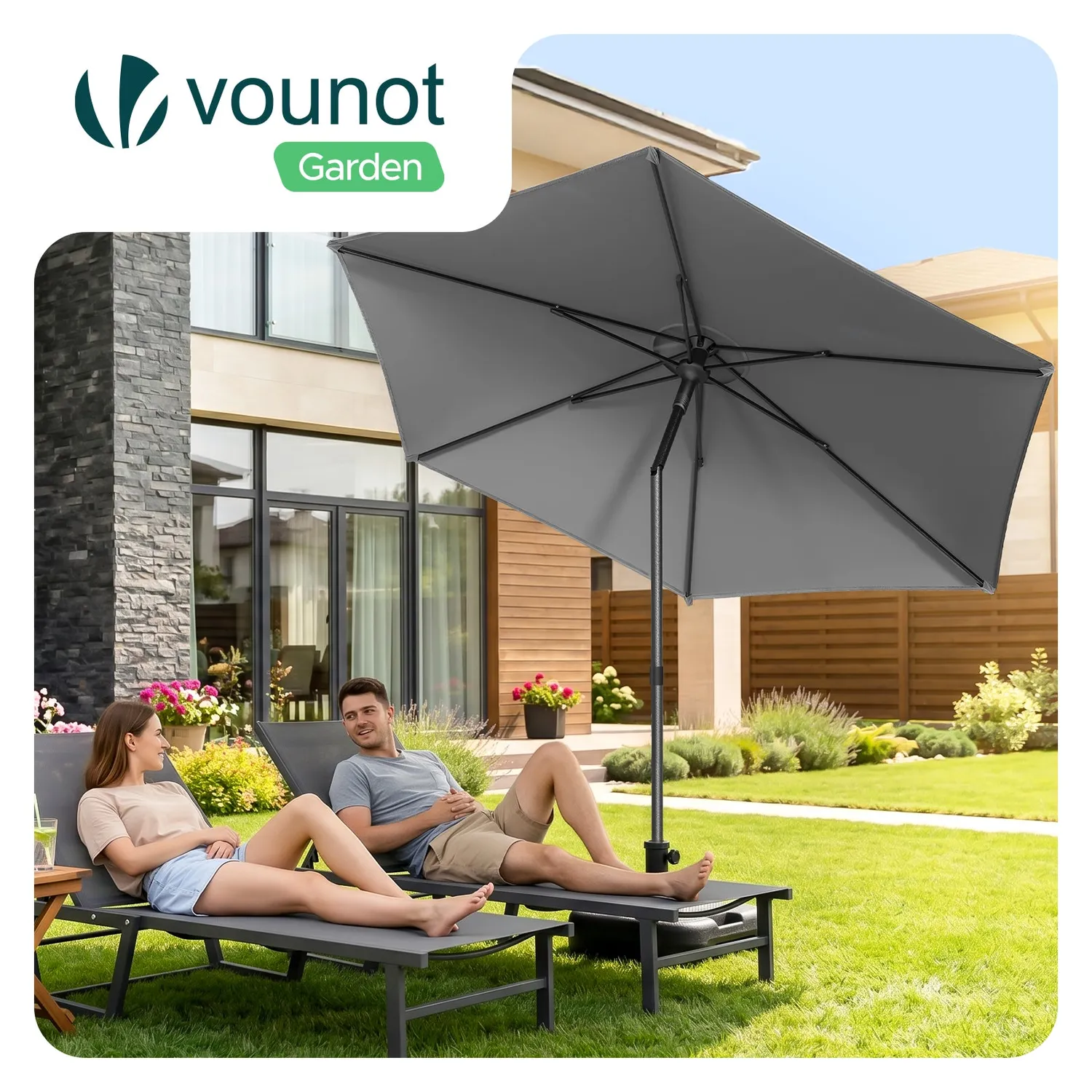 VOUNOT Ombrellone Giardino Inclinabile 270cm Grigio con Sacca