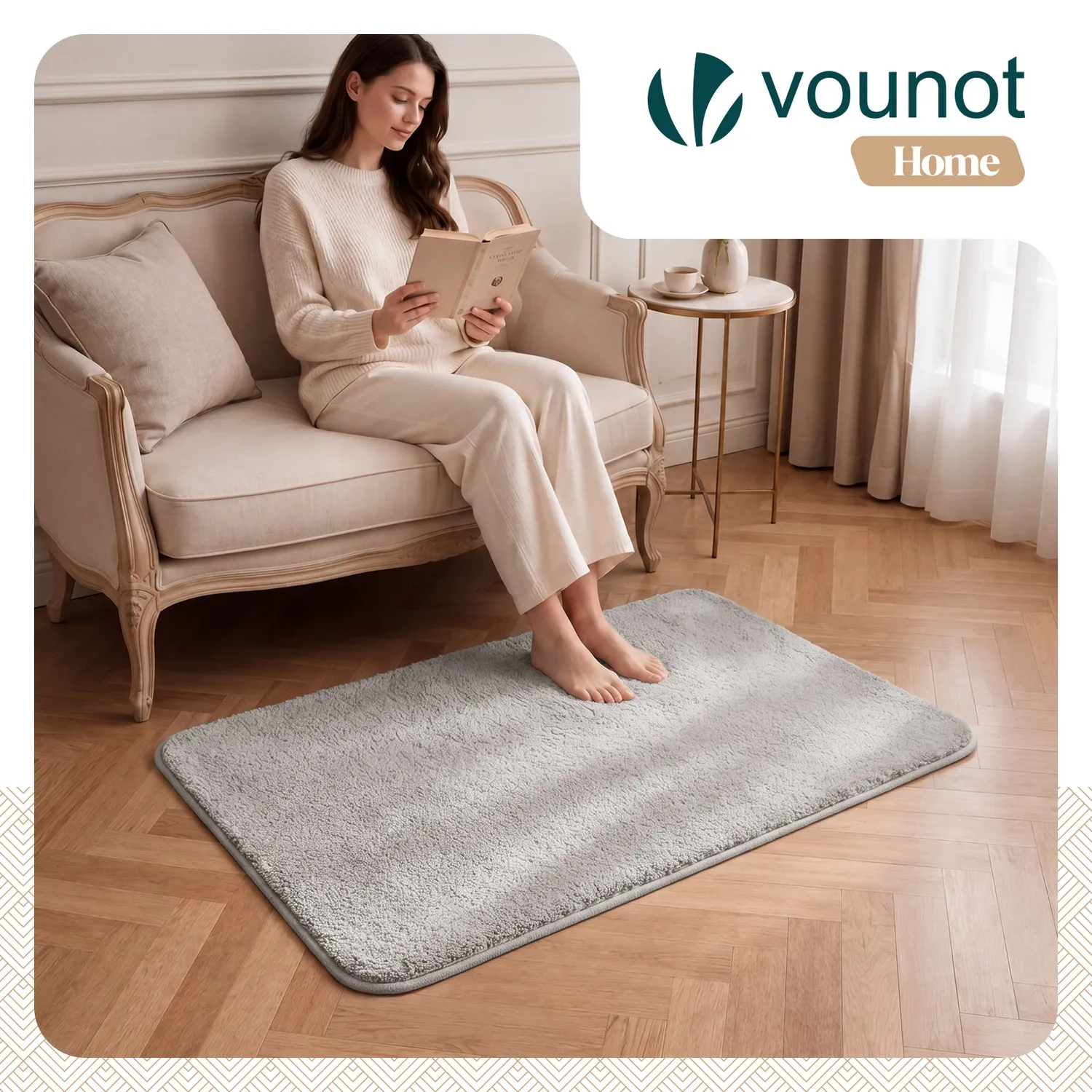 VOUNOT Tappeto Soggiorno Pelo Corto Grigio 80x150 cm
