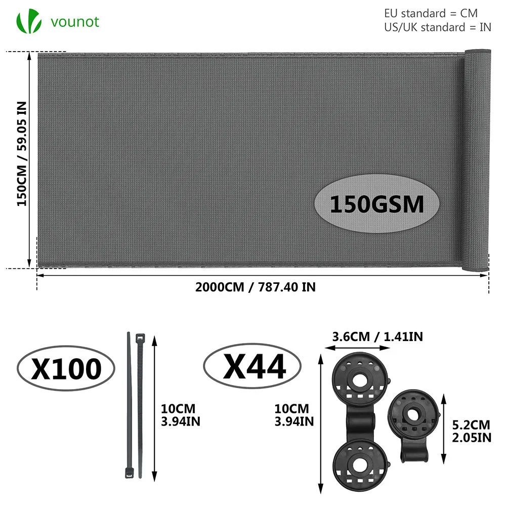 VOUNOT Telo Frangivista 1,5x20m Grigio HDPE 150g