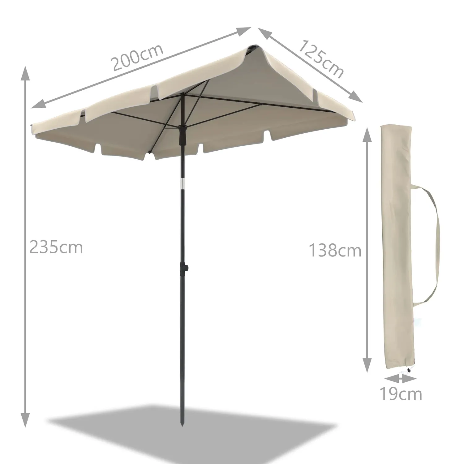 VOUNOT Ombrellone Rettangolare Beige 200x125cm con Custodia