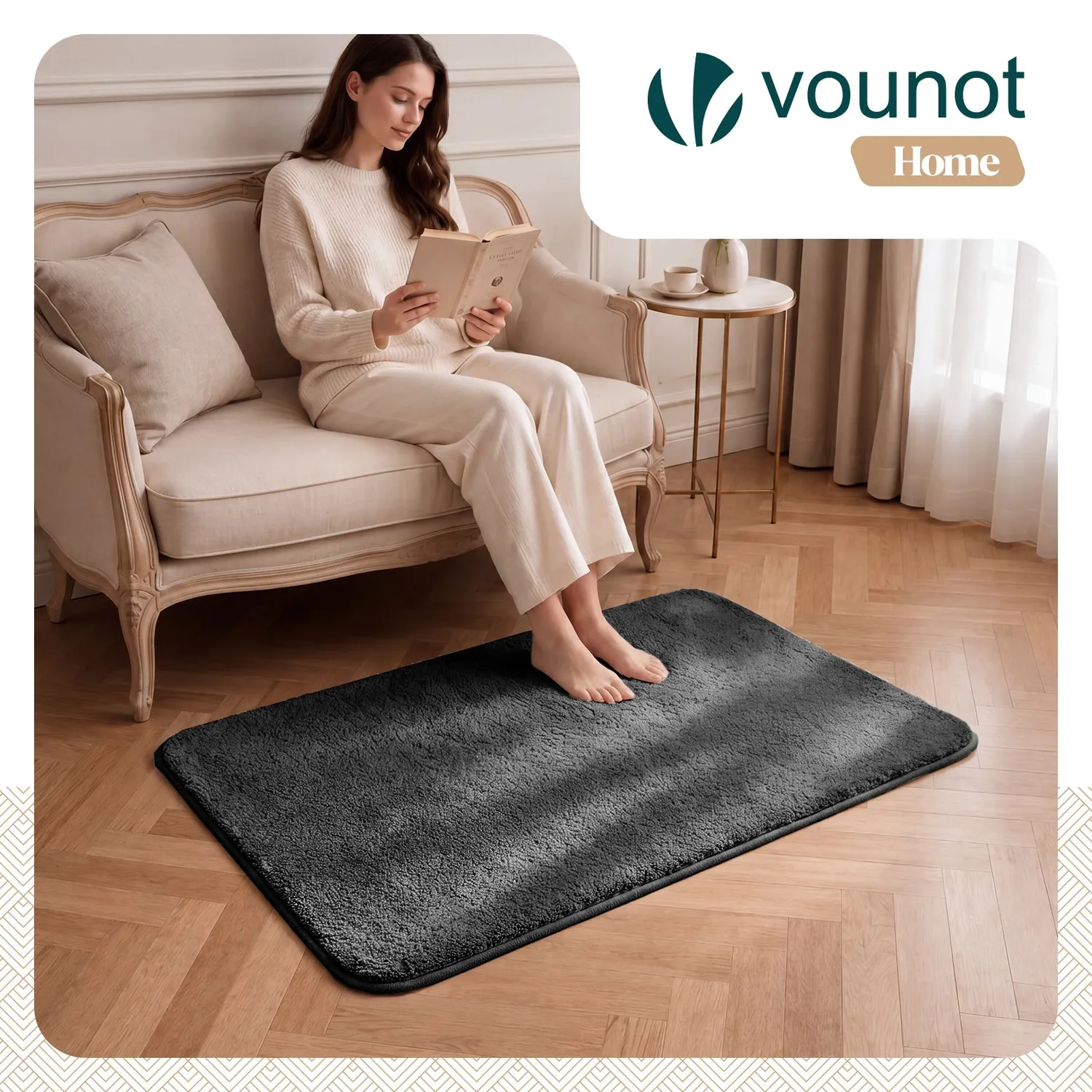 VOUNOT Tappeto Pelo Raso 80x150 cm Antracite Antiscivolo