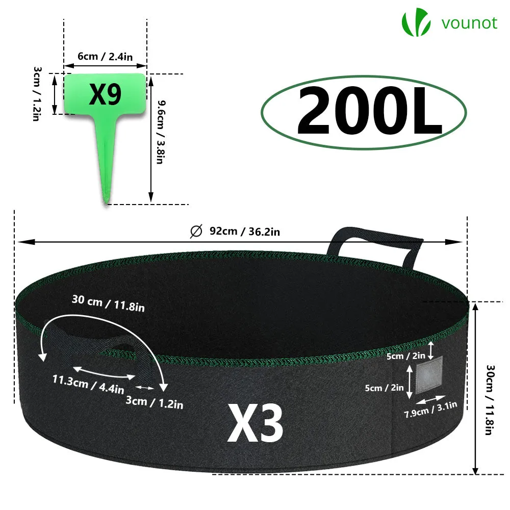Vounot Vasi in Tessuto 200L Neri 3 Pezzi con maniglie traspiranti