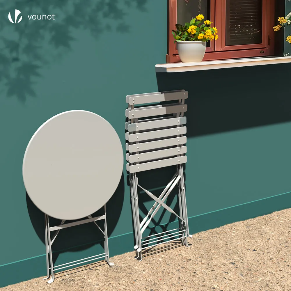 VOUNOT Set Bistrot Pieghevole Tavolo 2 Sedie Bianco Acciaio