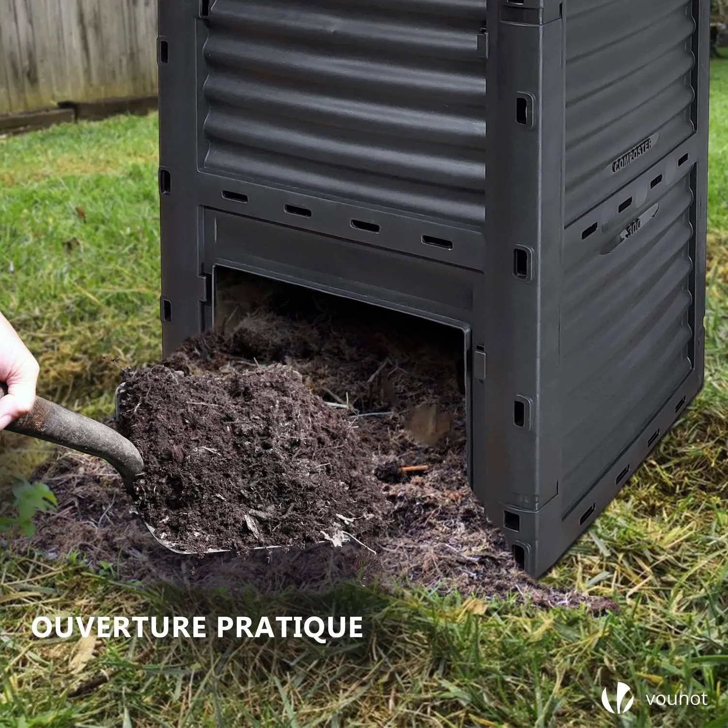 VOUNOT compostiera giardino 300L set 2 pezzi nera