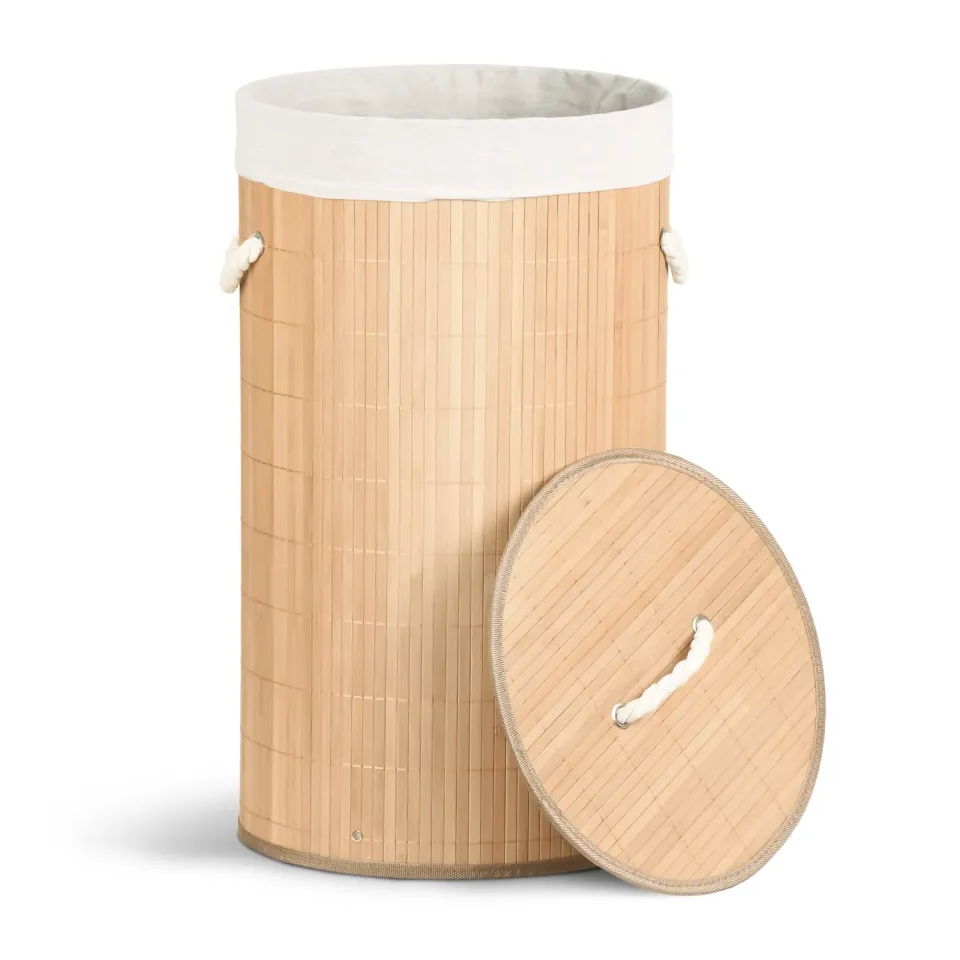 VOUNOT Cesto Biancheria Bambù Rotondo 58L Naturale