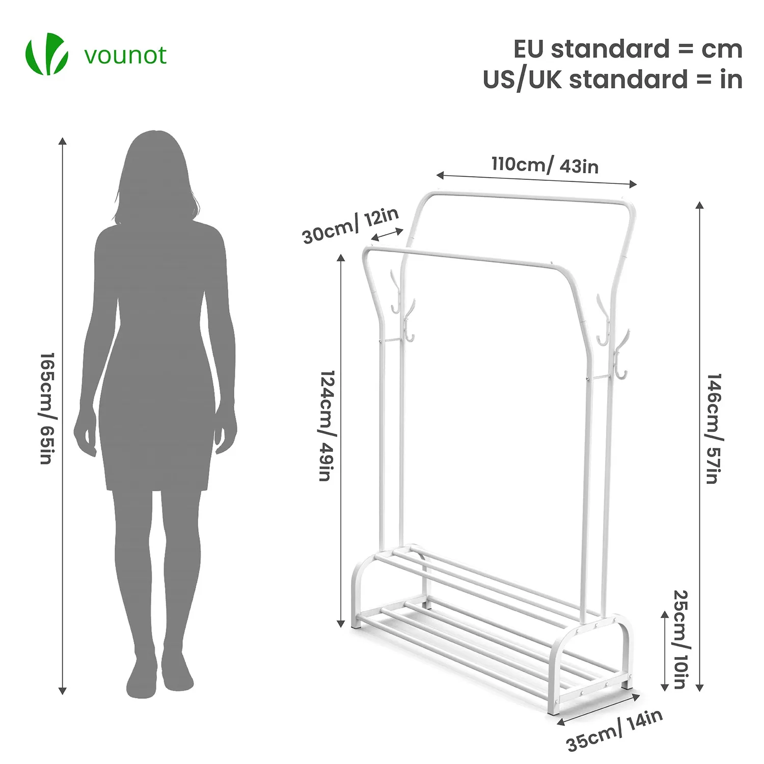 Vounot Stand Appendiabiti Doppio 110x35x146cm Bianco